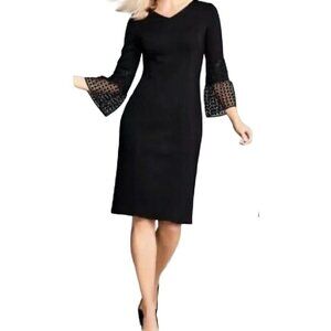 Talbots Bell Sleeve Lace Trim Sheath Dress Black Size 8 Petite